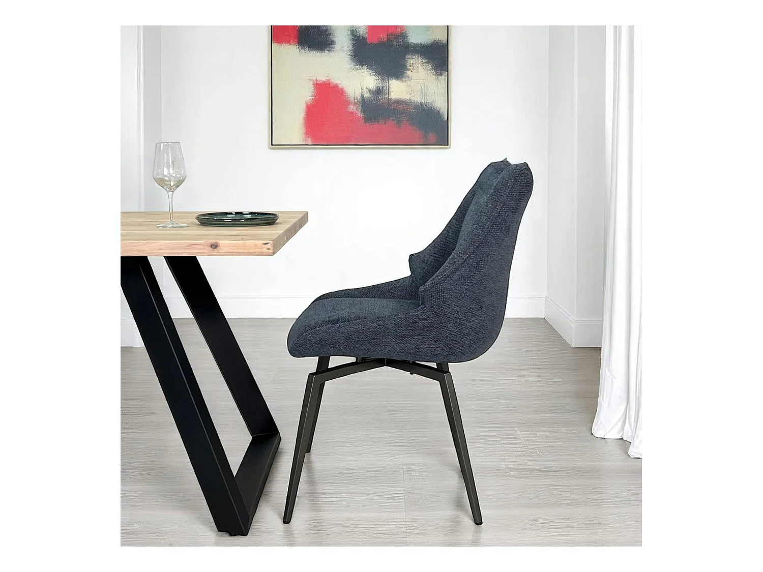 Chaise design tissu microfibre bleu (lot de 2) IENA