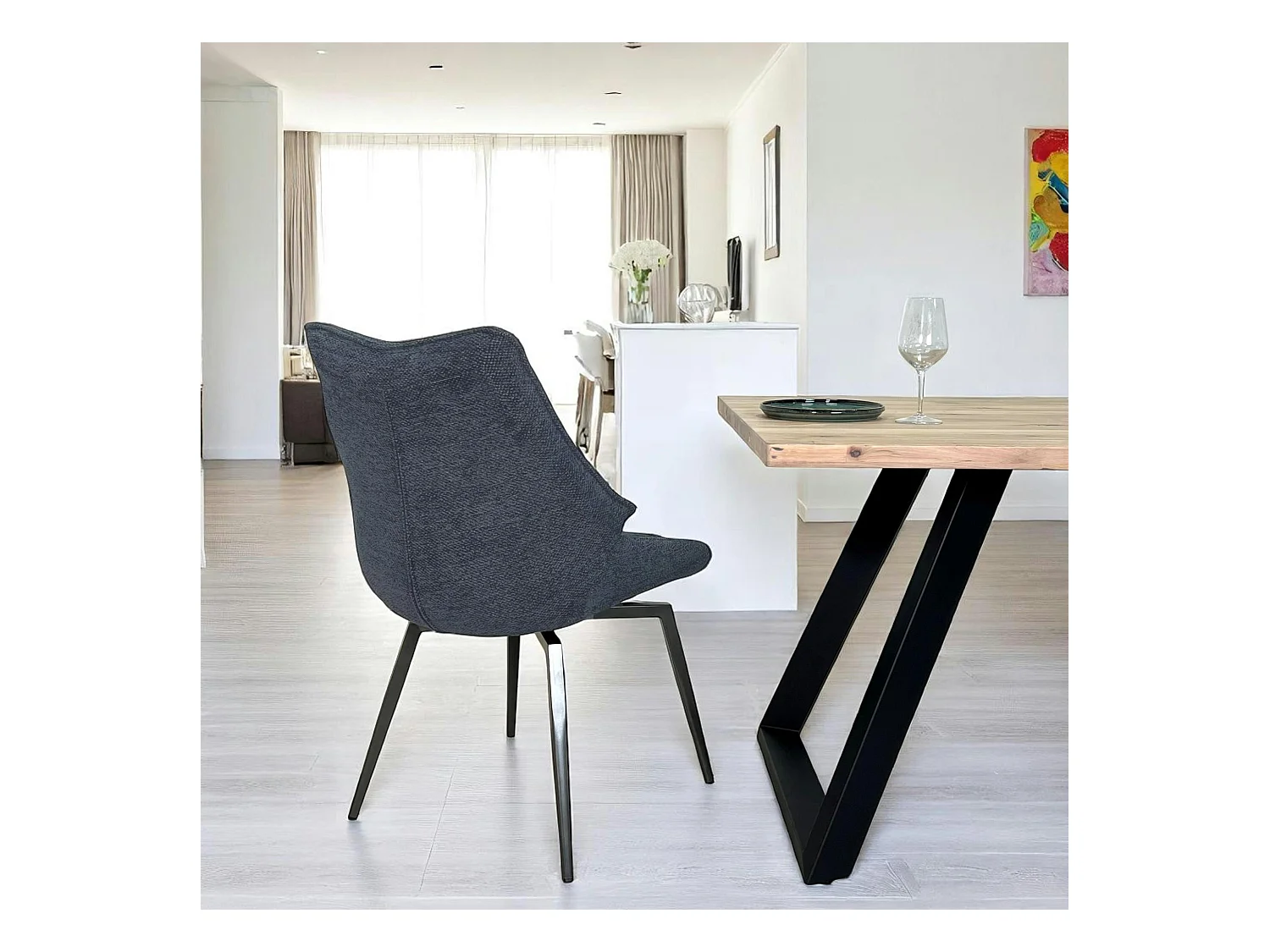 Chaise design tissu microfibre bleu (lot de 2) IENA