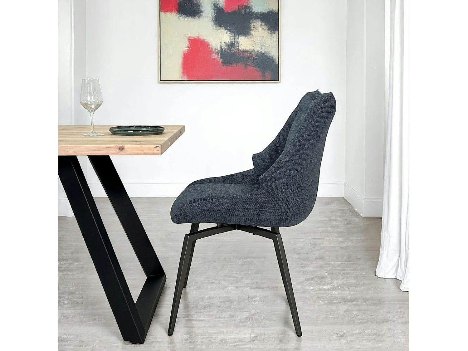 Chaise design tissu microfibre bleu (lot de 2) IENA