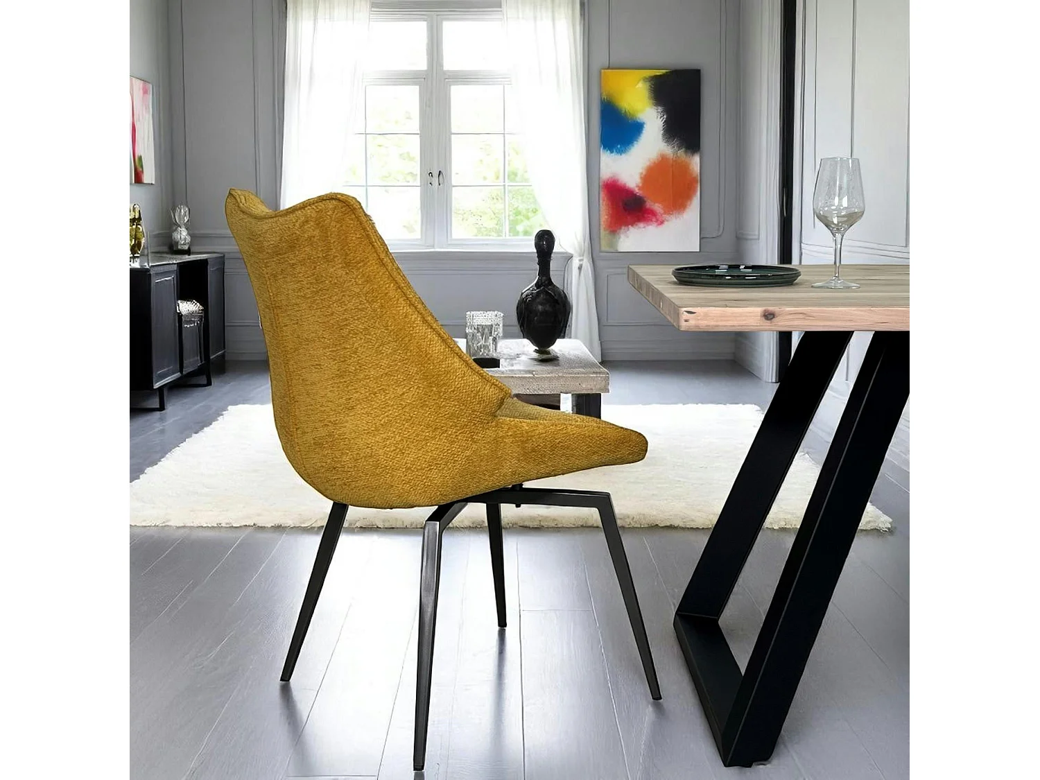 Chaise design tissu microfibre moutarde (lot de 2) IENA