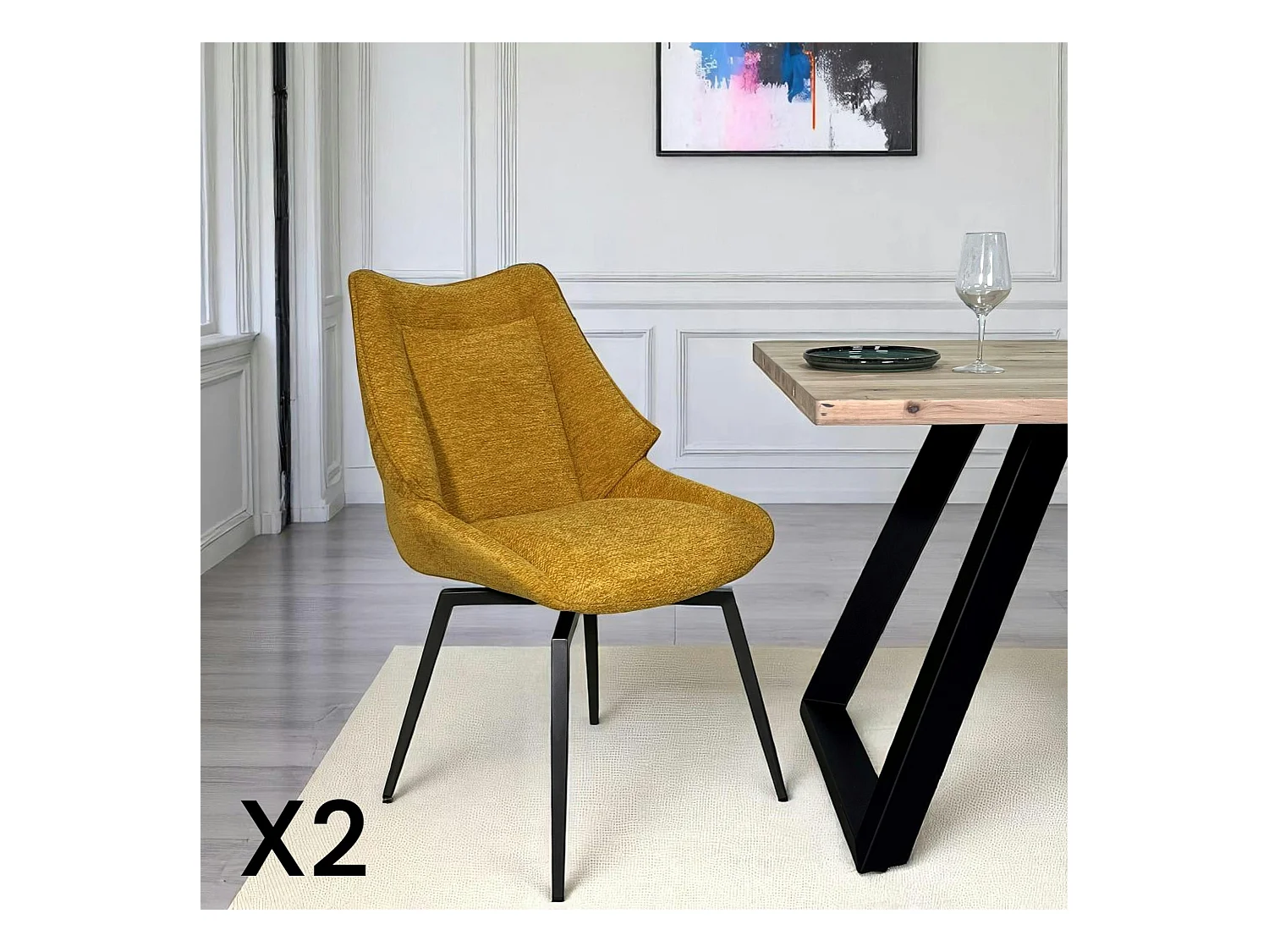 Chaise design tissu microfibre moutarde (lot de 2) IENA