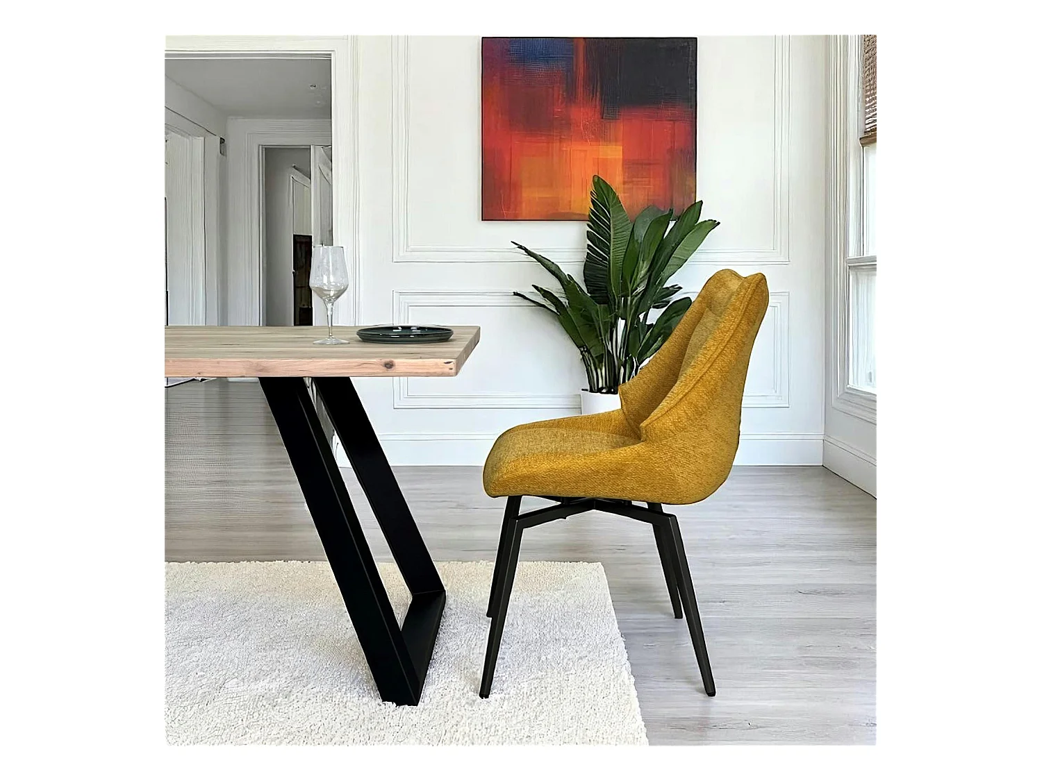 Chaise design tissu microfibre moutarde (lot de 2) IENA