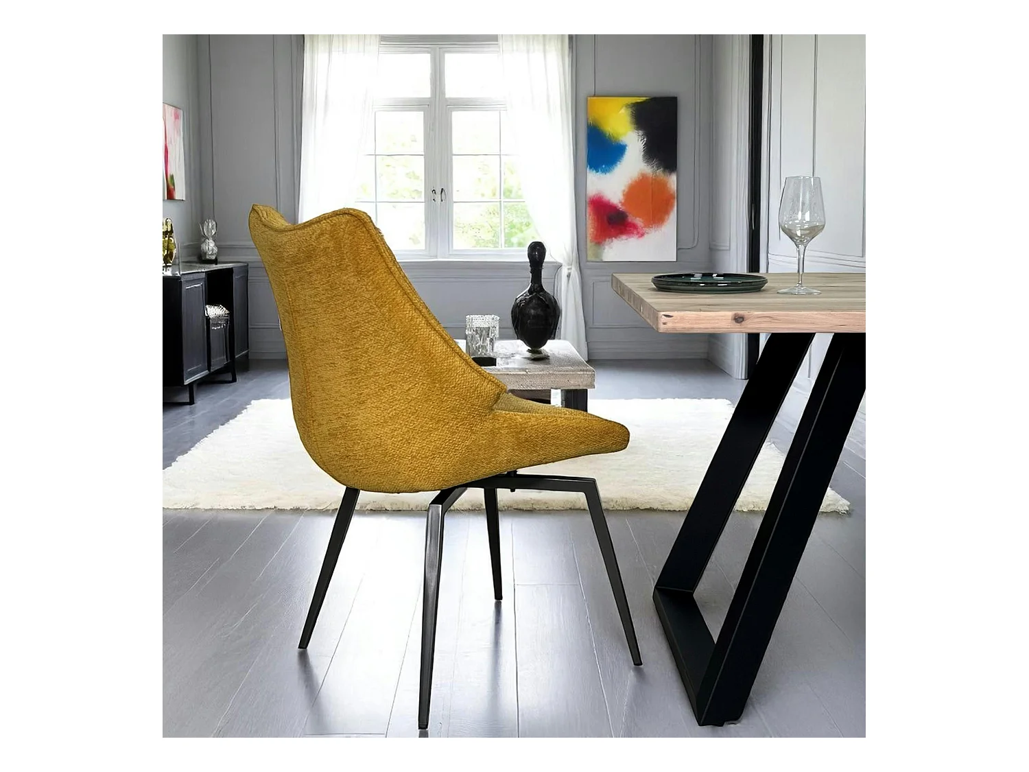 Chaise design tissu microfibre moutarde (lot de 2) IENA