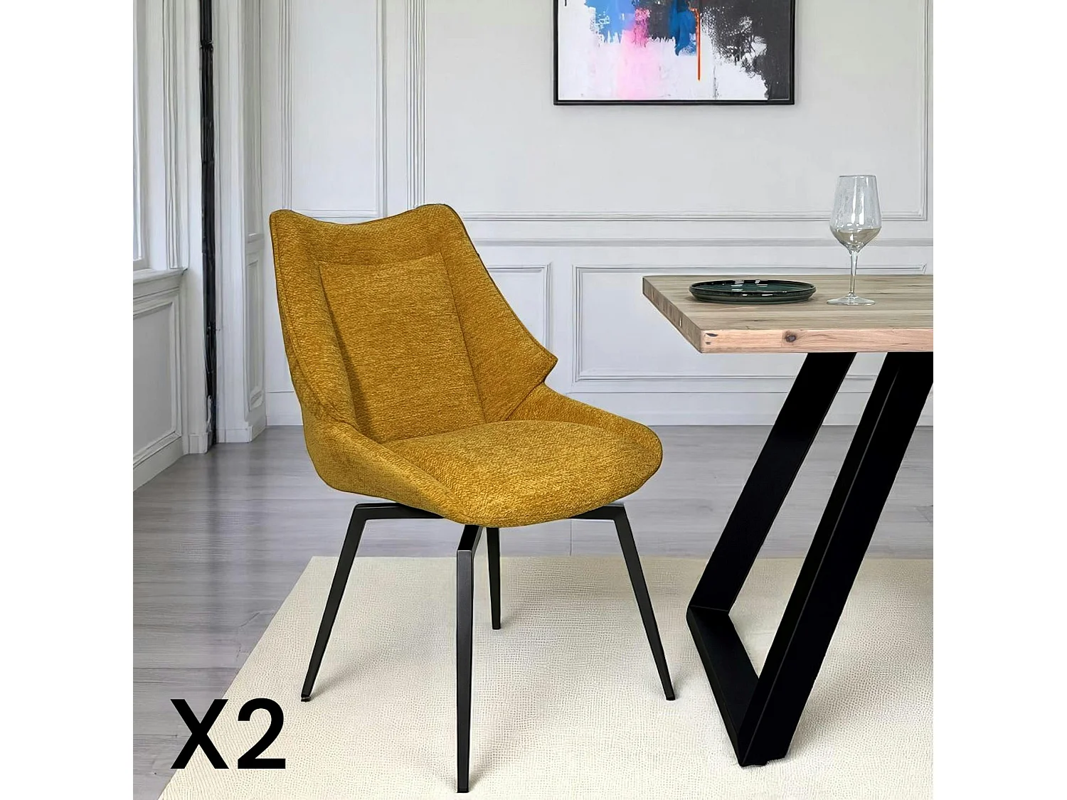 Chaise design tissu microfibre moutarde (lot de 2) IENA