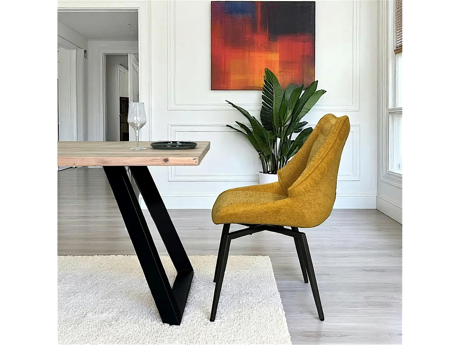 Chaise design tissu microfibre moutarde (lot de 2) IENA