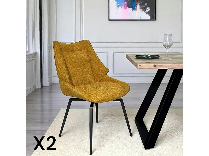 Chaise design tissu microfibre moutarde (lot de 2) IENA