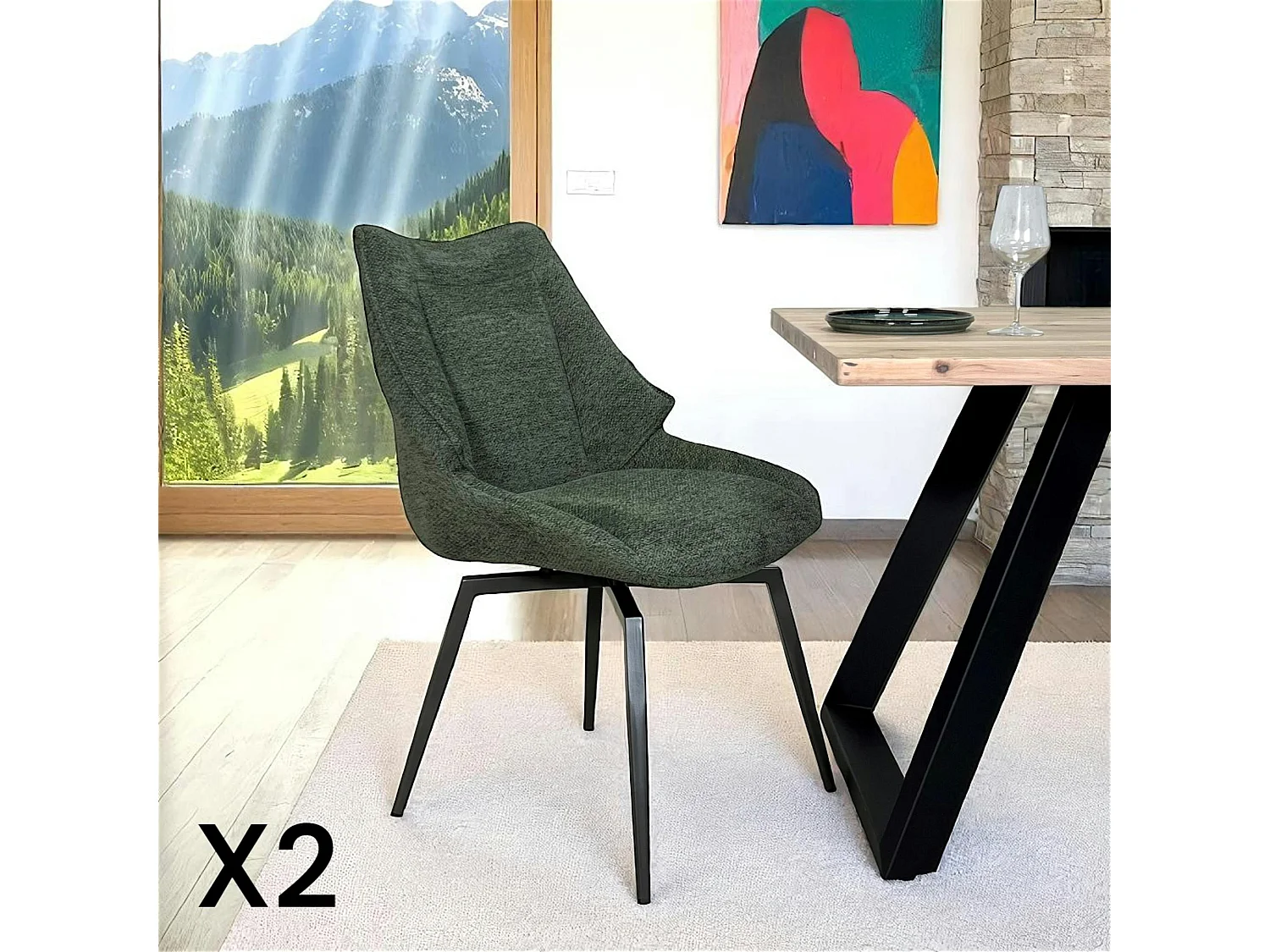 Chaise design tissu microfibre kaki (lot de 2) IENA