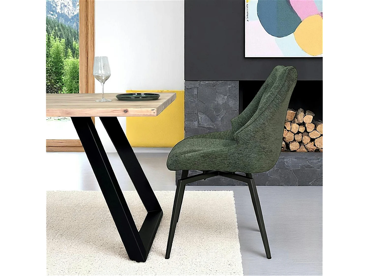 Chaise design tissu microfibre kaki (lot de 2) IENA