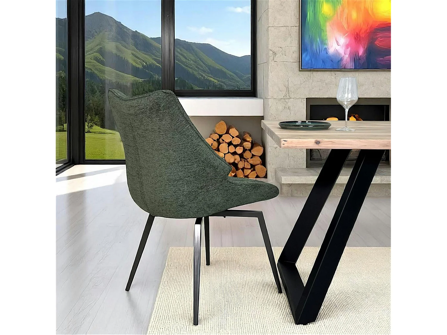 Chaise design tissu microfibre kaki (lot de 2) IENA