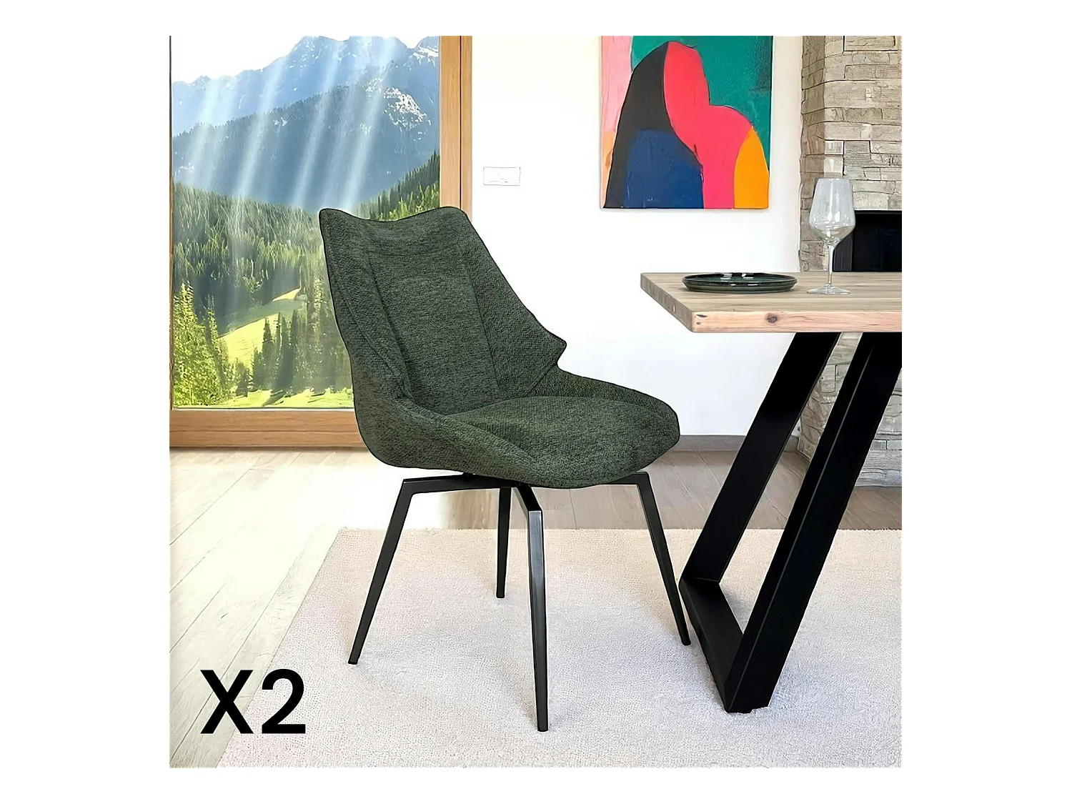 Chaise design tissu microfibre kaki (lot de 2) IENA