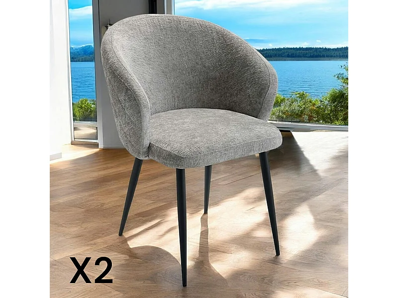 Chaise dossier rond tissu gris (lot de 2) IENA