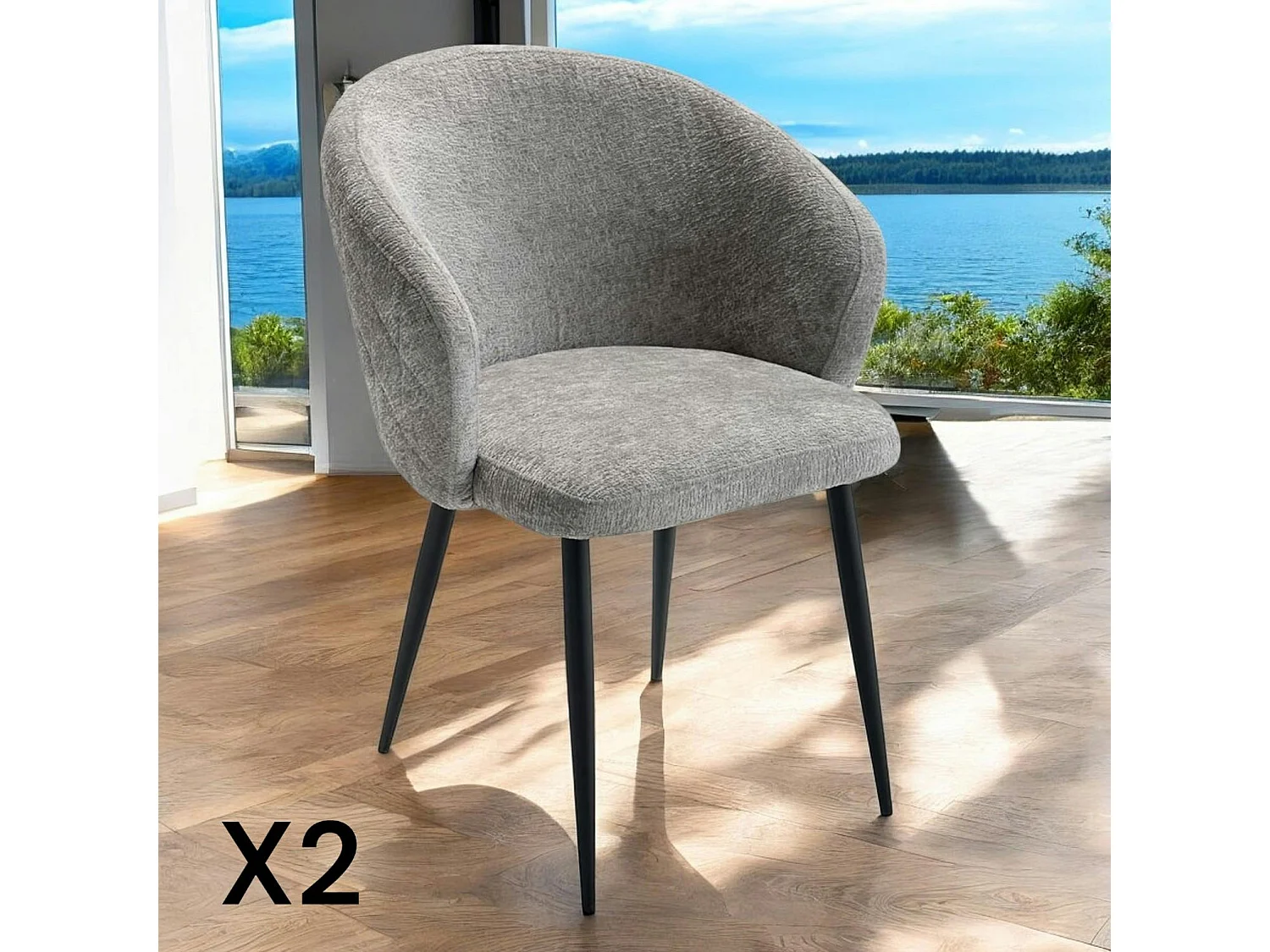 Chaise dossier rond tissu gris (lot de 2) IENA