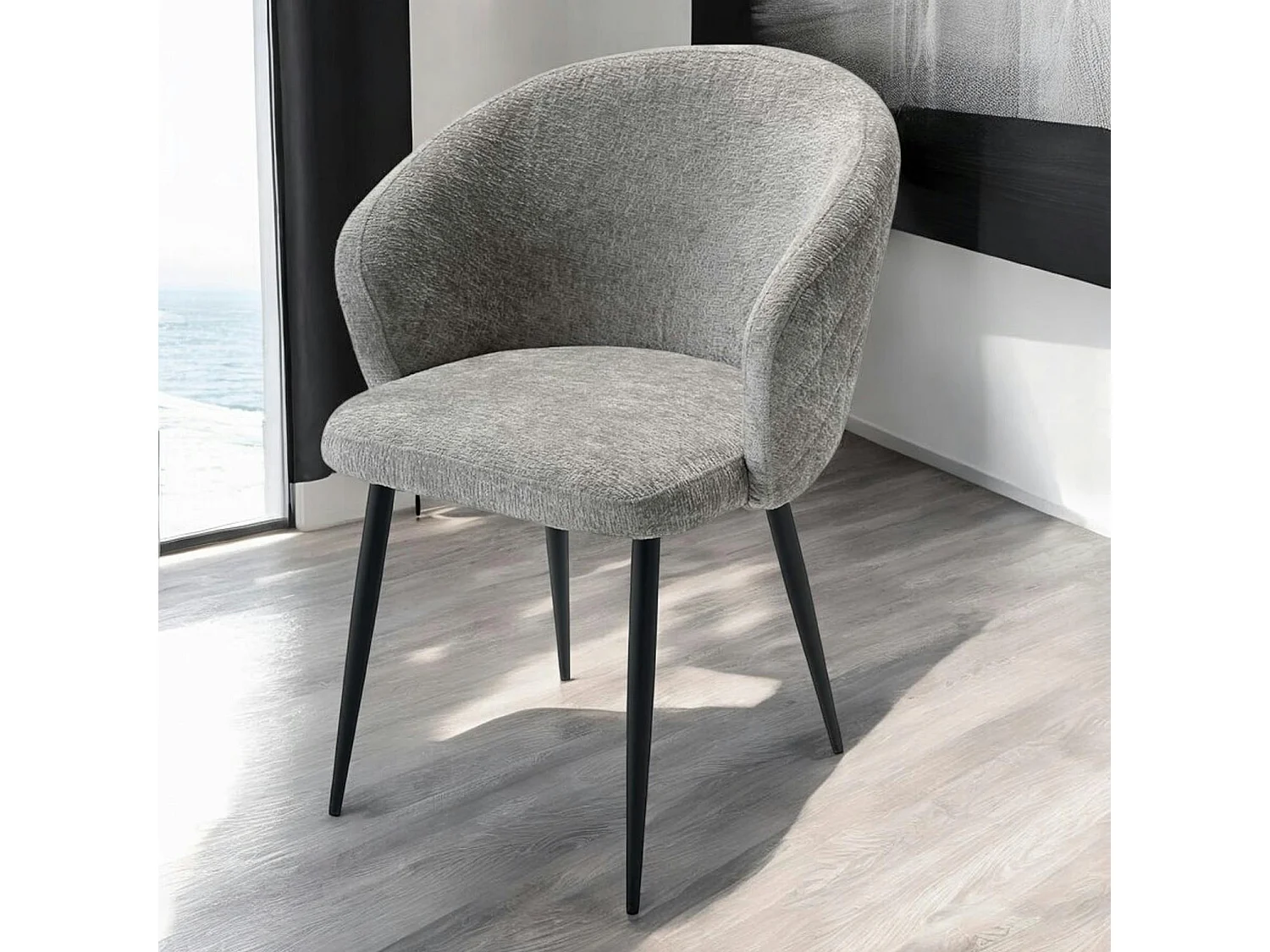 Chaise dossier rond tissu gris (lot de 2) IENA