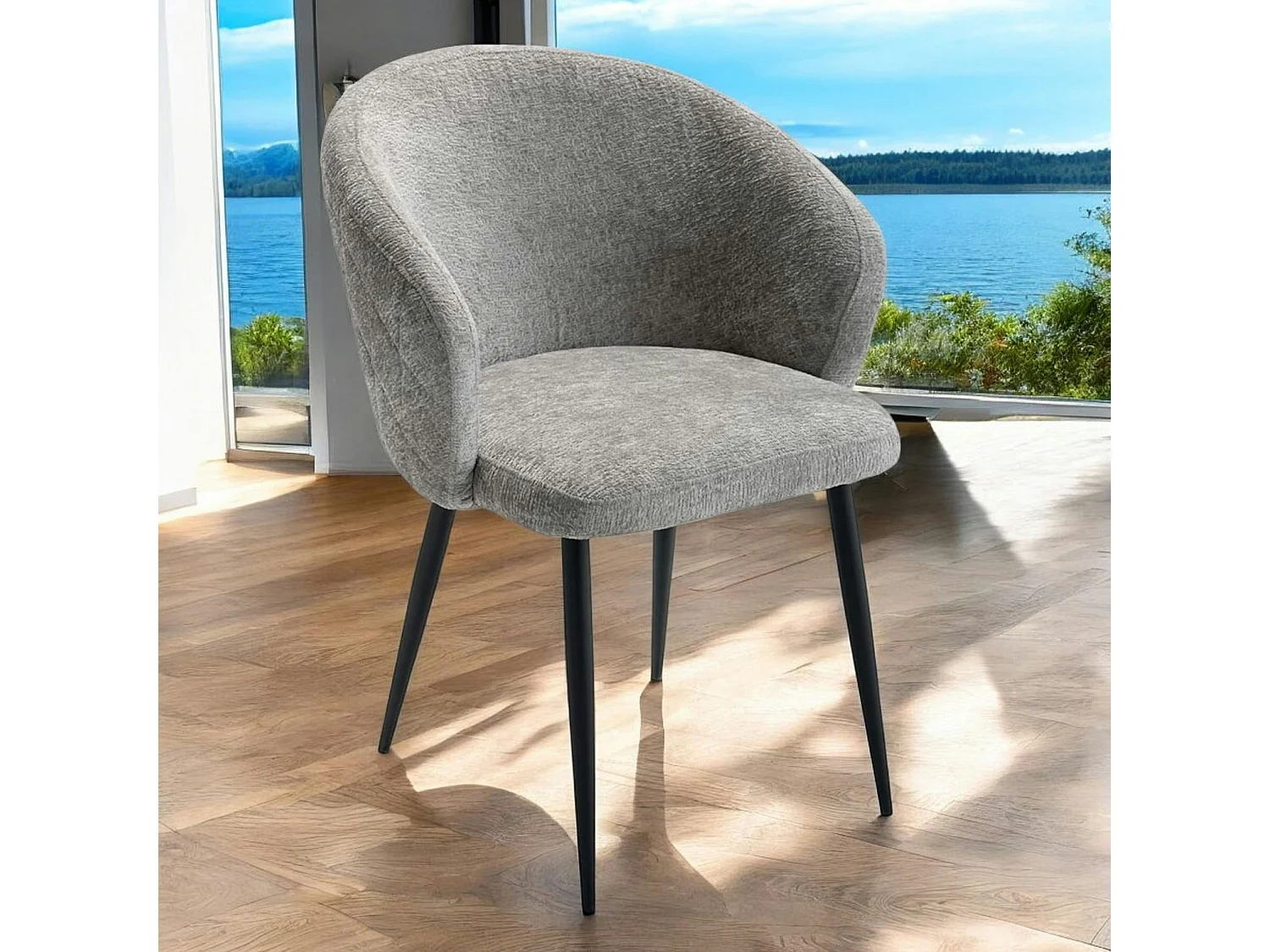 Chaise dossier rond tissu gris (lot de 2) IENA