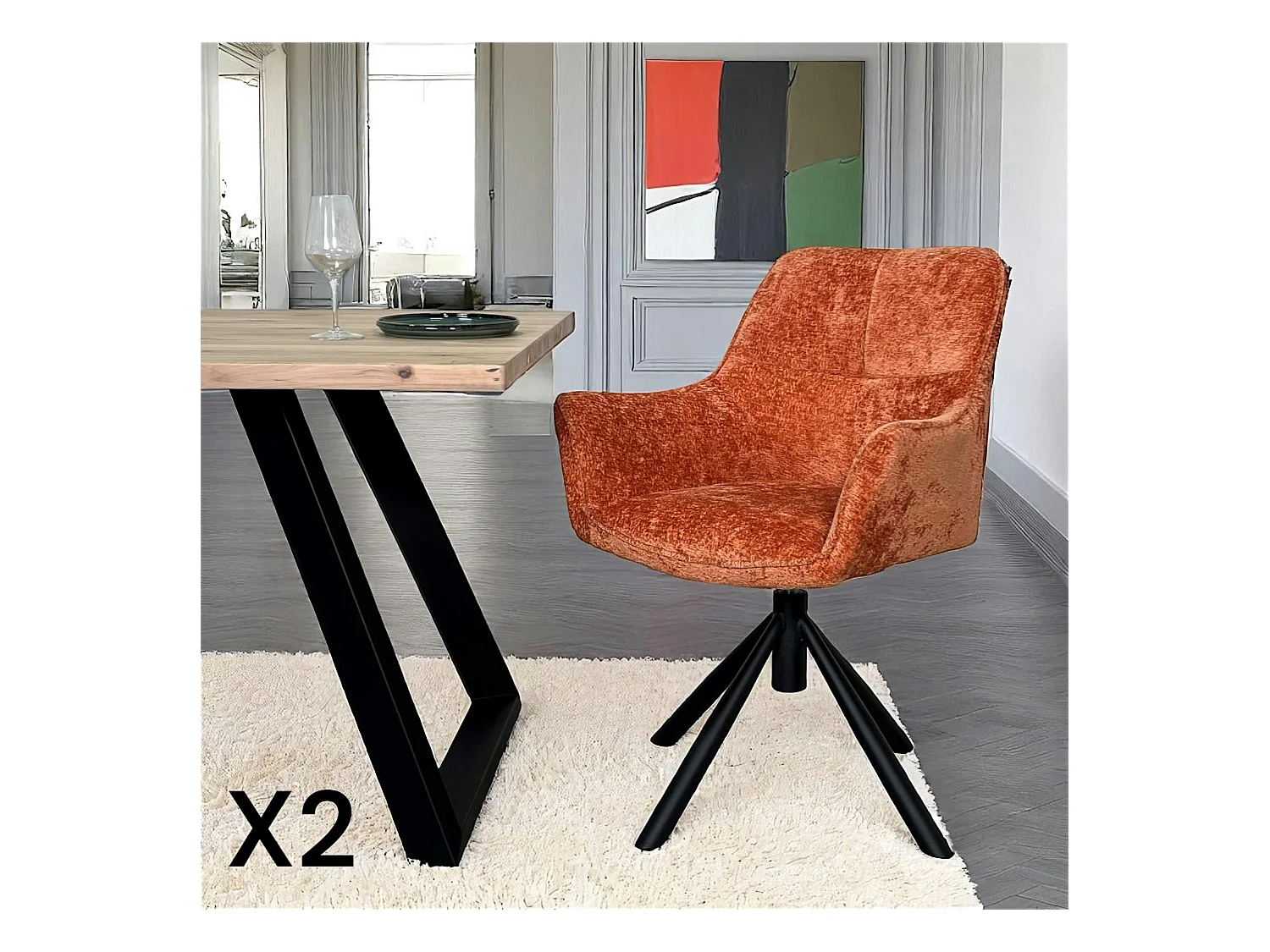 Fauteuil de table pivotant tissu terracotta (lot de 2) IENA