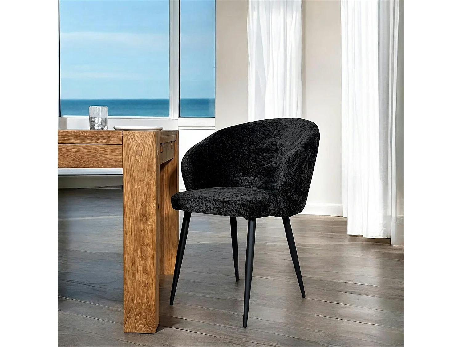 Chaise dossier rond tissu noir (lot de 2) IENA