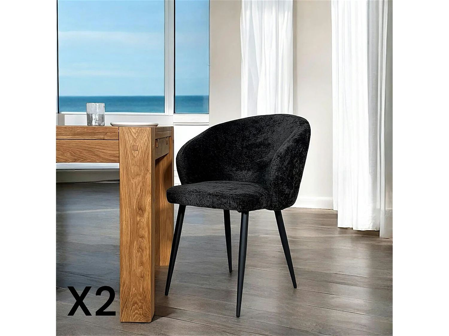 Chaise dossier rond tissu noir (lot de 2) IENA