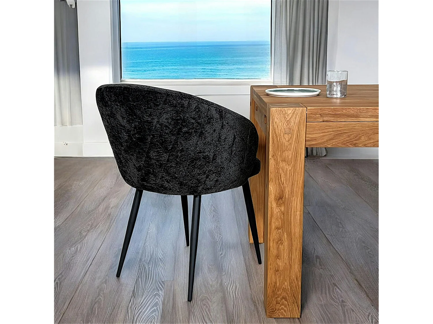 Chaise dossier rond tissu noir (lot de 2) IENA