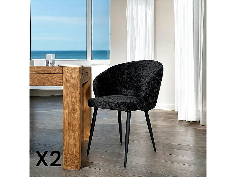 Chaise dossier rond tissu noir (lot de 2) IENA