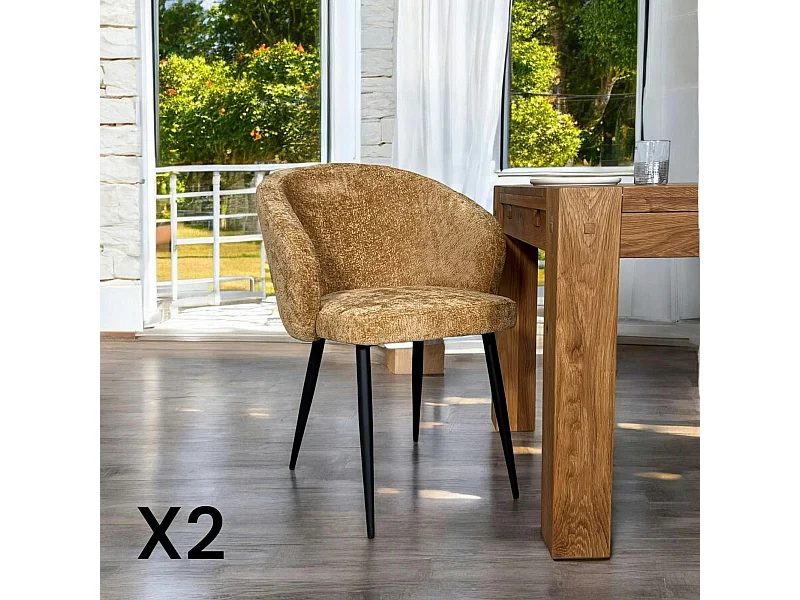 Chaise dossier rond tissu moutarde (lot de 2) IENA