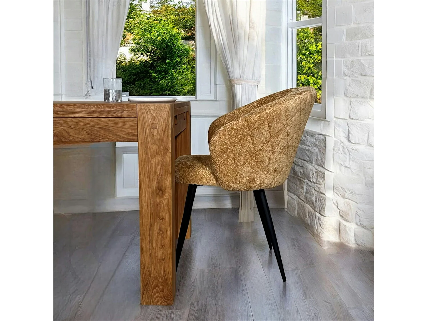 Chaise dossier rond tissu moutarde (lot de 2) IENA