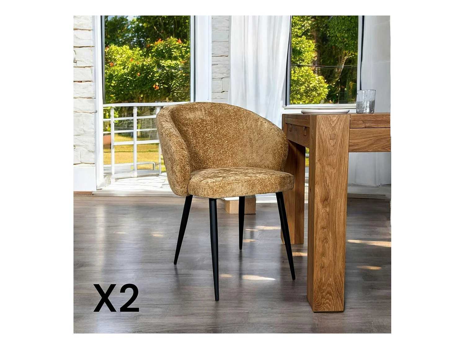 Chaise dossier rond tissu moutarde (lot de 2) IENA