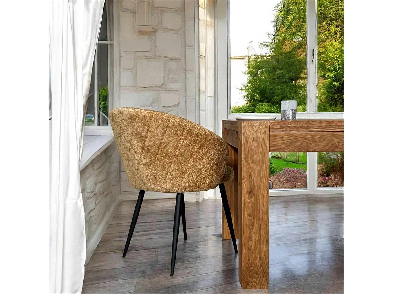 Chaise dossier rond tissu moutarde (lot de 2) IENA