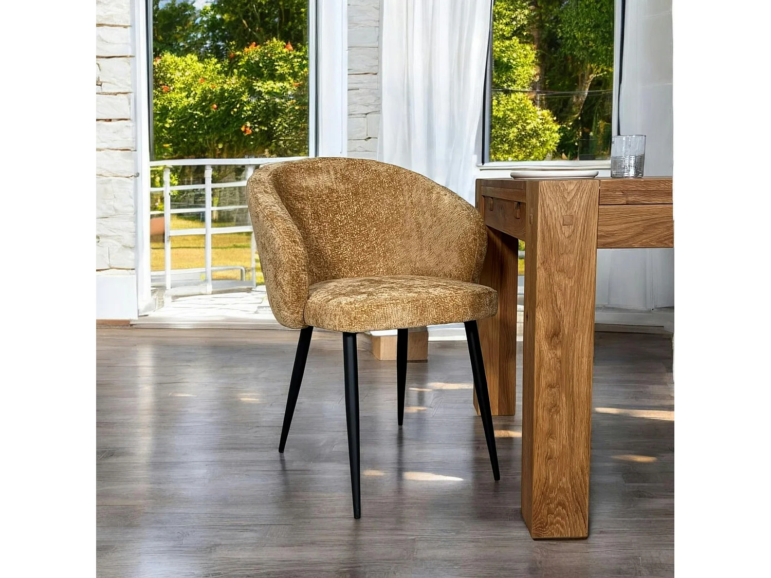 Chaise dossier rond tissu moutarde (lot de 2) IENA