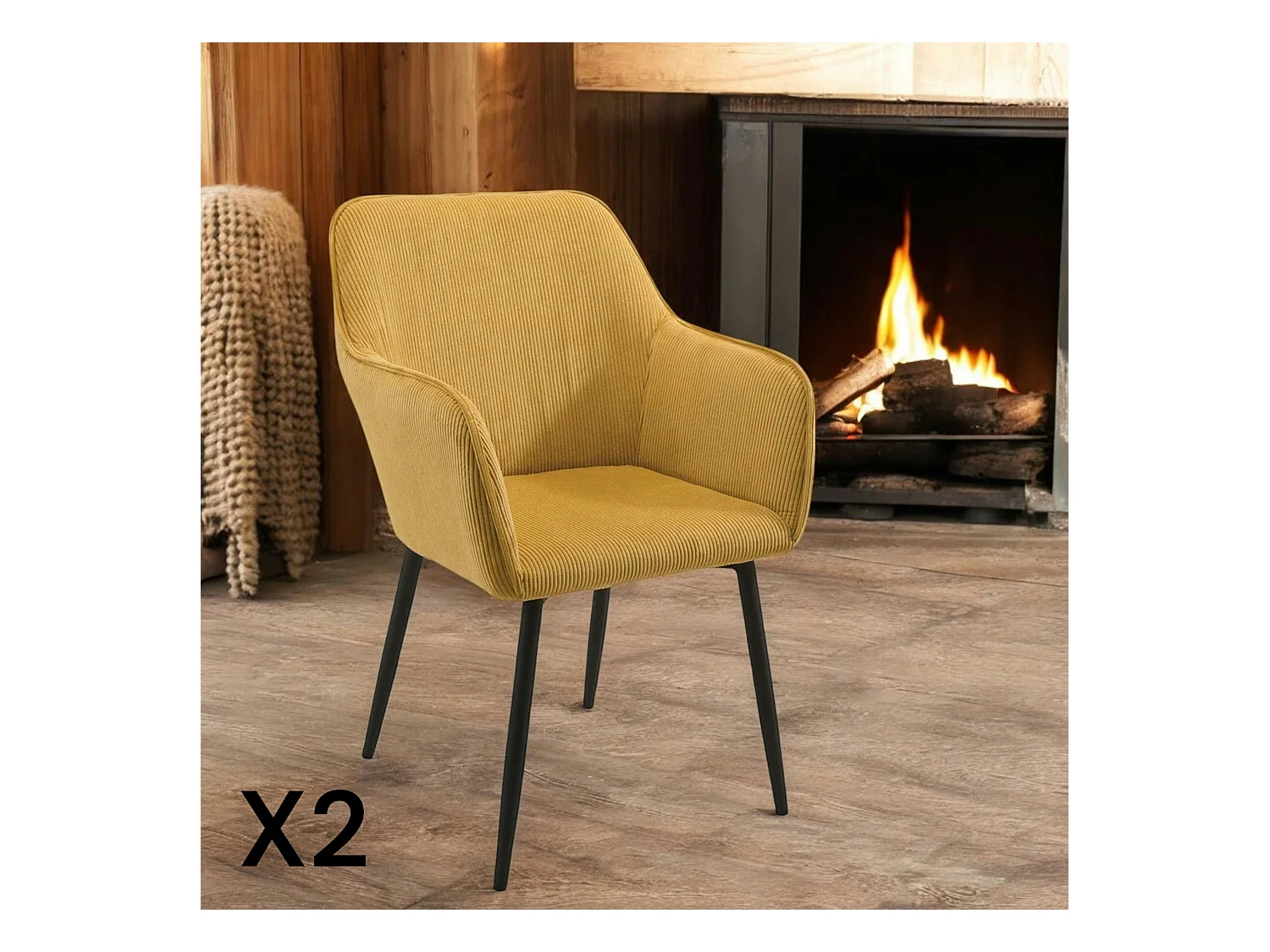 Fauteuil de table tissu cotelé moutarde (lot de 2) MALMOE