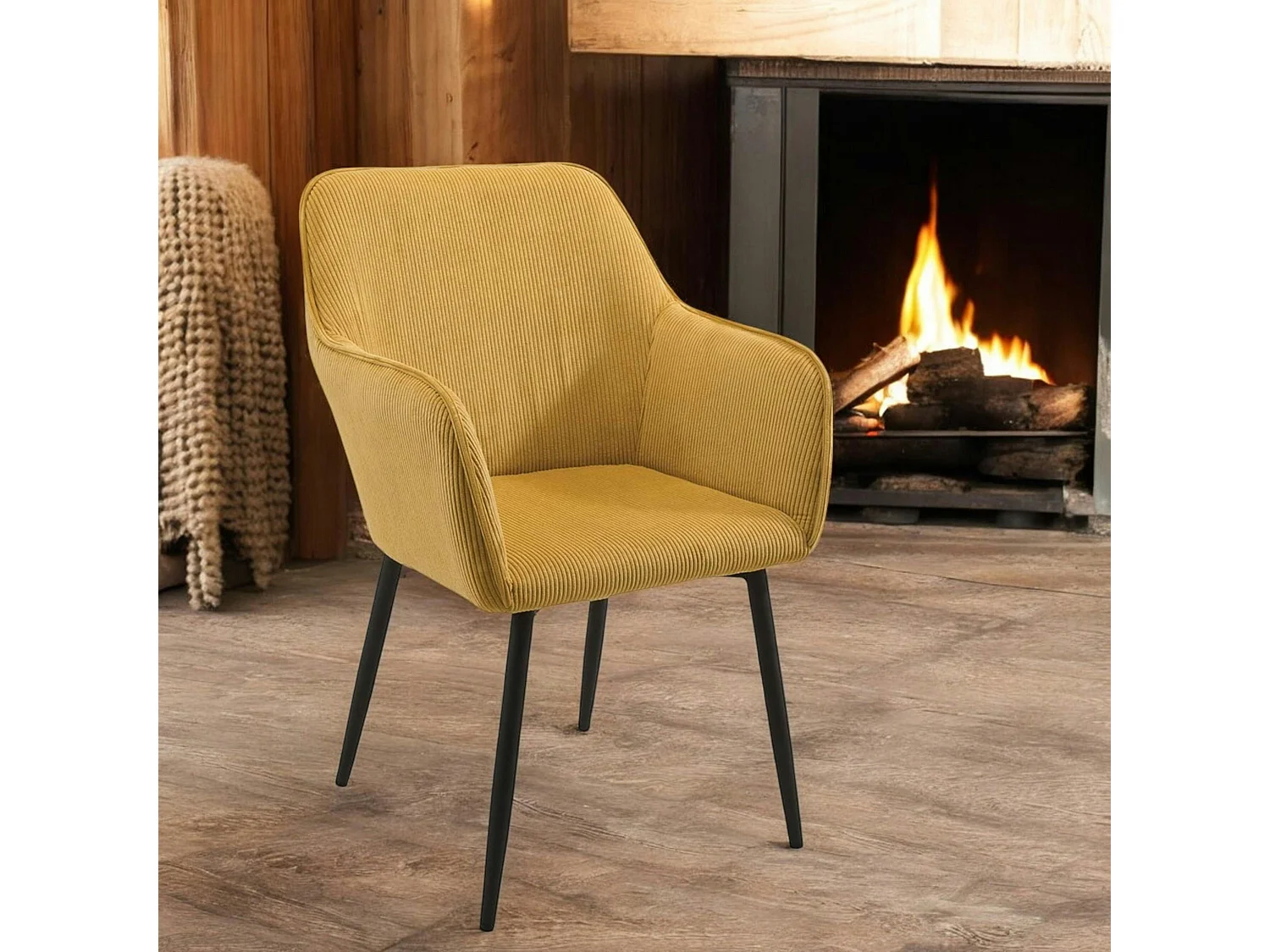 Fauteuil de table tissu cotelé moutarde (lot de 2) MALMOE