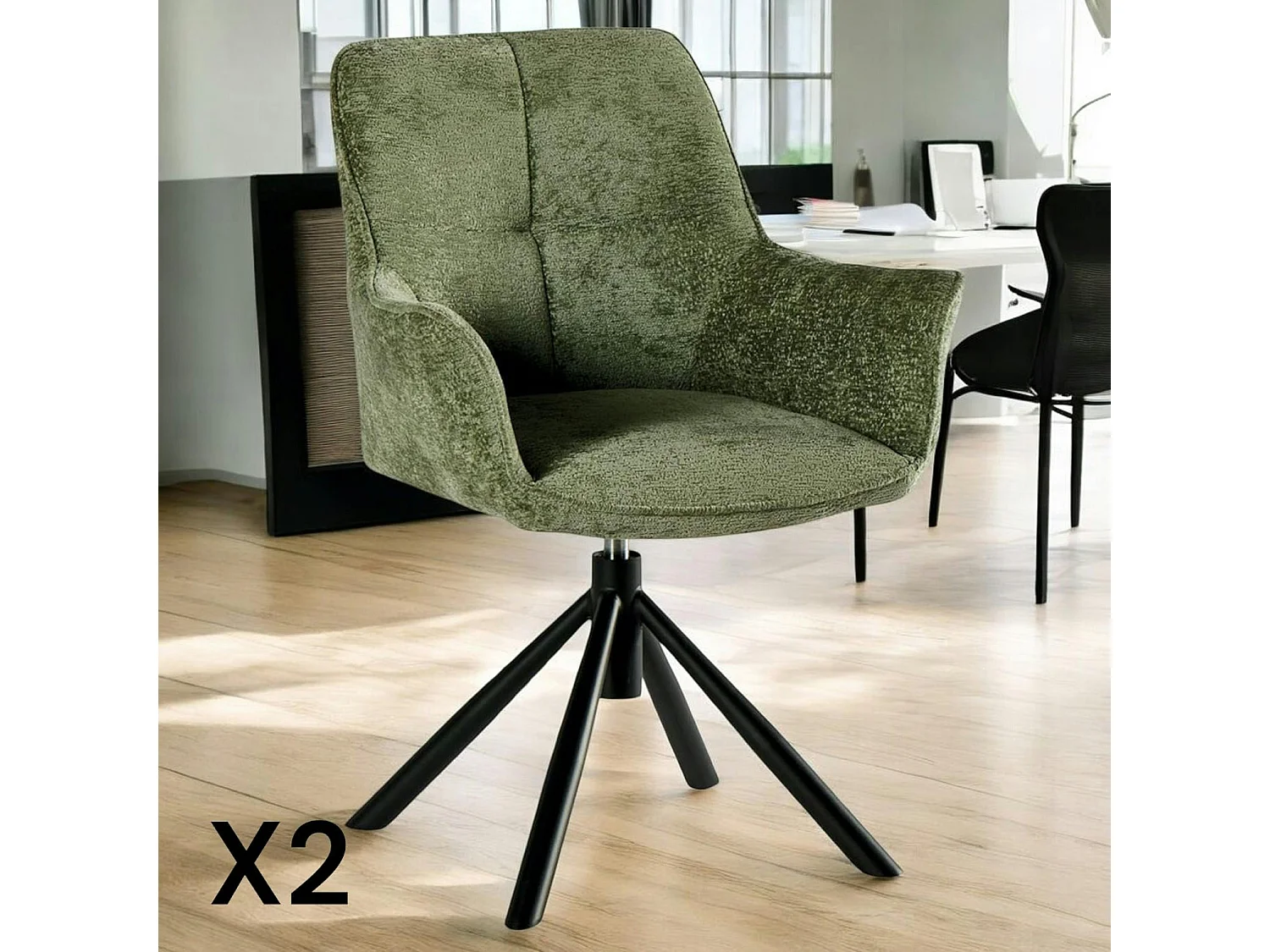 Fauteuil de table pivotant tissu vert (lot de 2) IENA