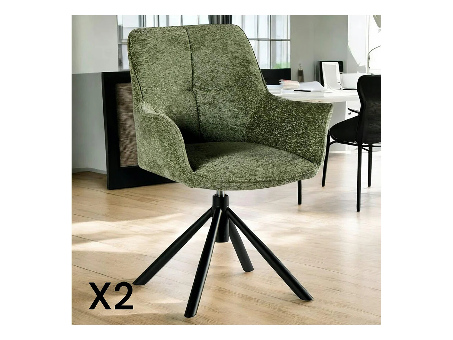 Fauteuil de table pivotant tissu vert (lot de 2) IENA