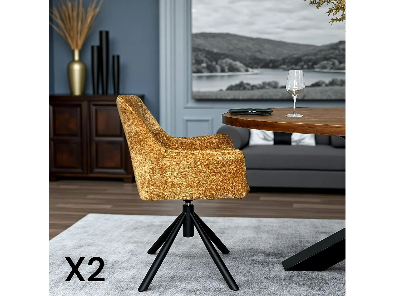 Fauteuil de table pivotant tissu moutarde (lot de 2) IENA