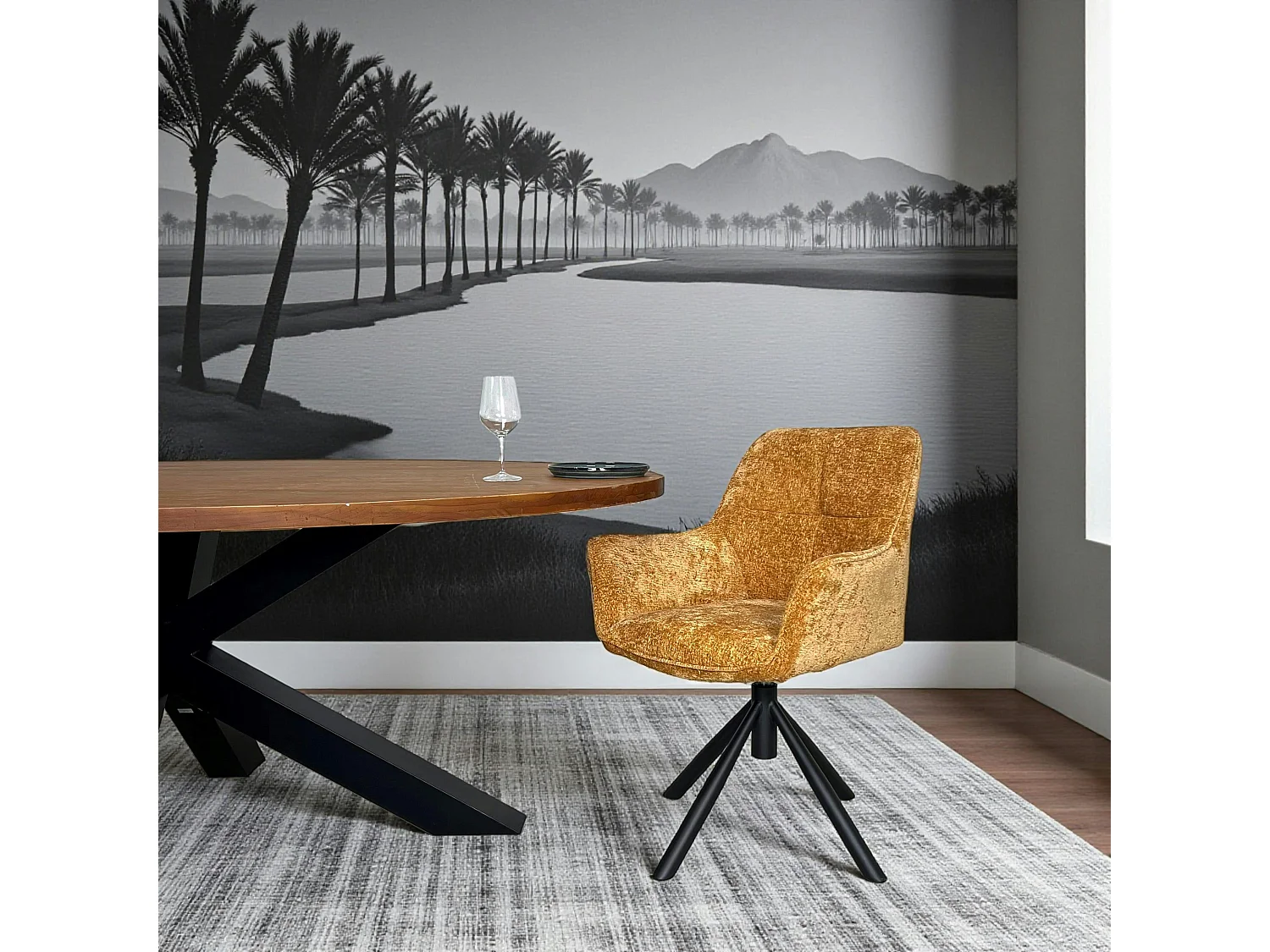 Fauteuil de table pivotant tissu moutarde (lot de 2) IENA