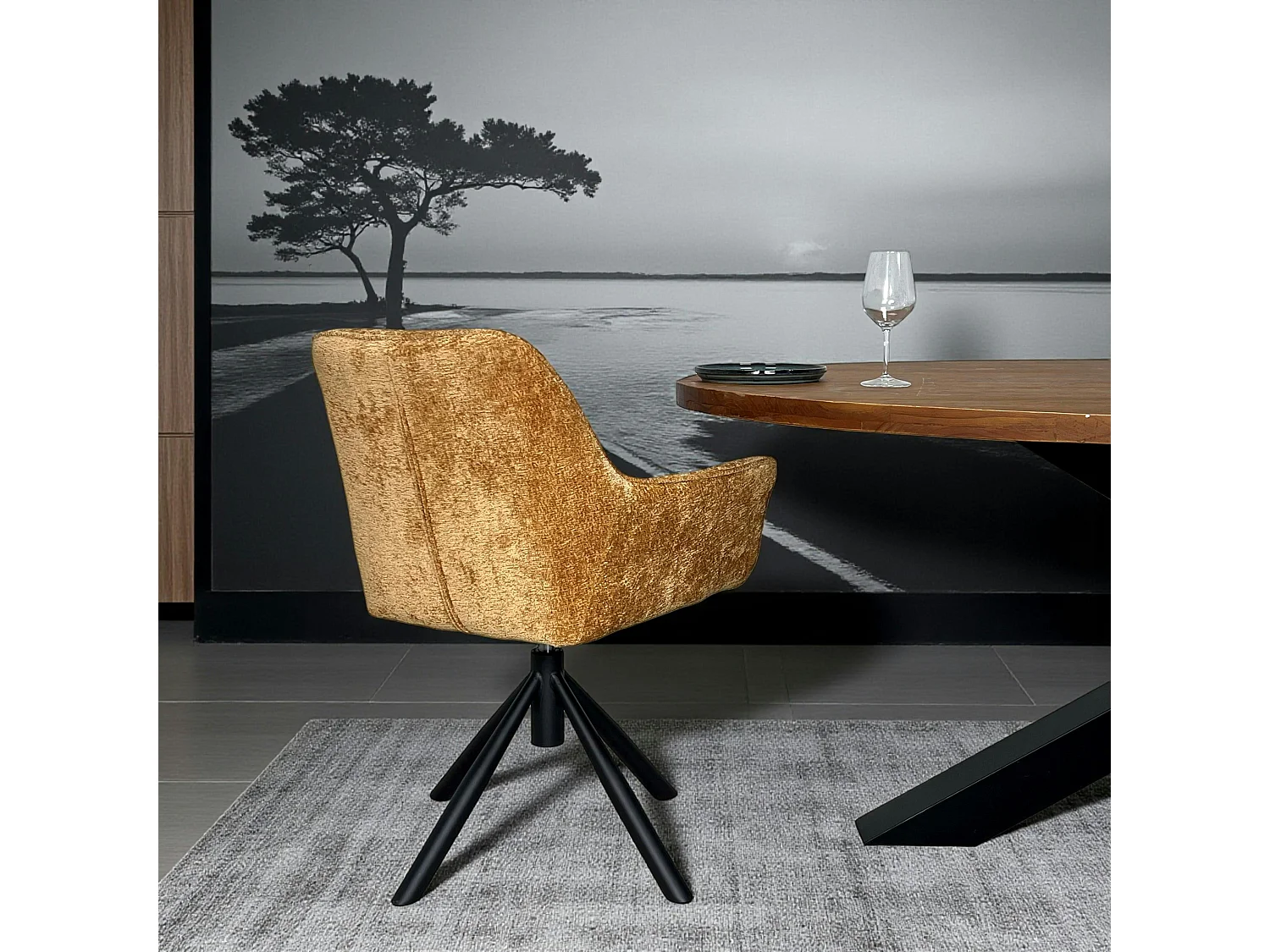 Fauteuil de table pivotant tissu moutarde (lot de 2) IENA