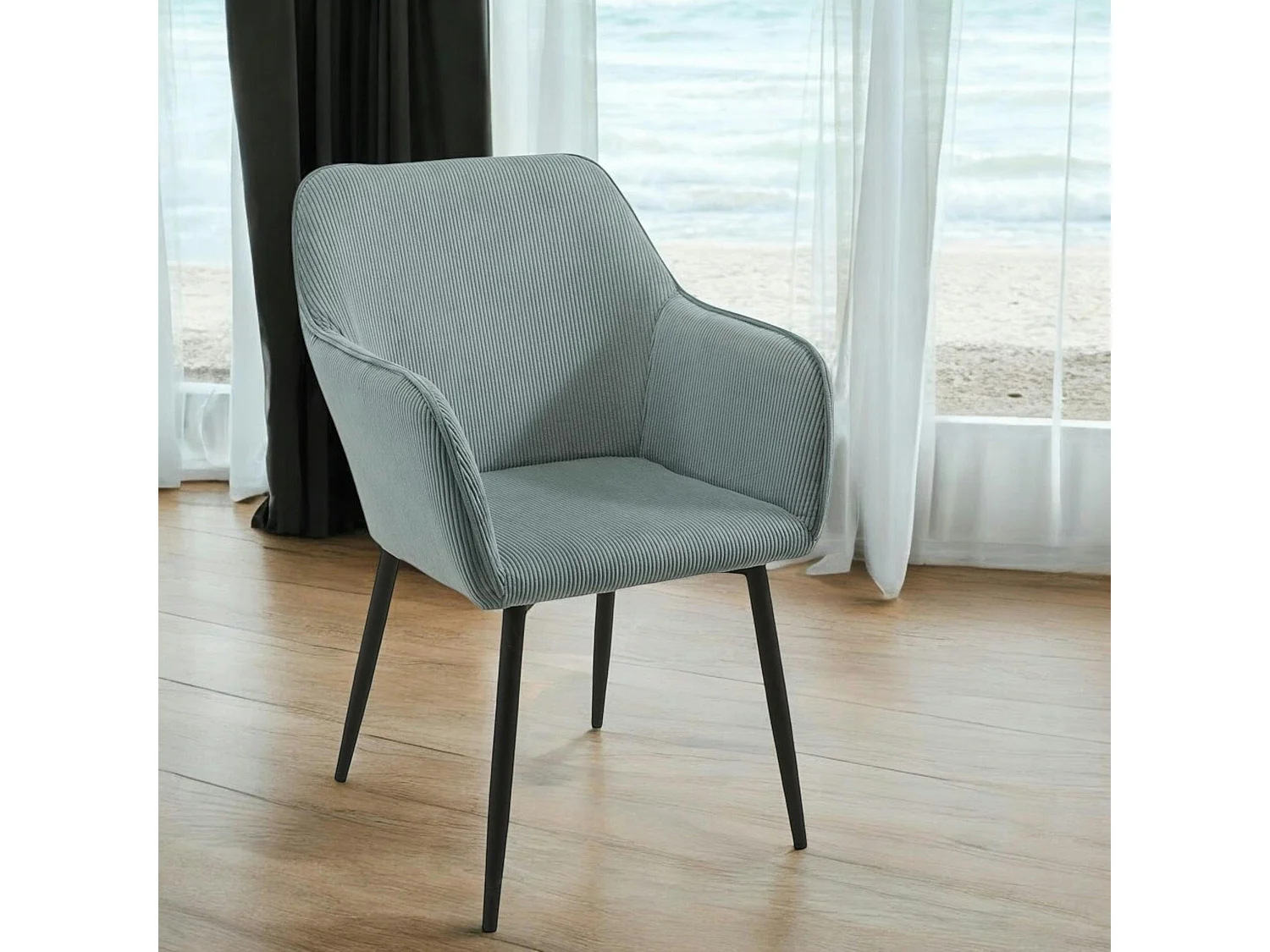 Fauteuil de table tissu cotelé bleu (lot de 2) MALMOE