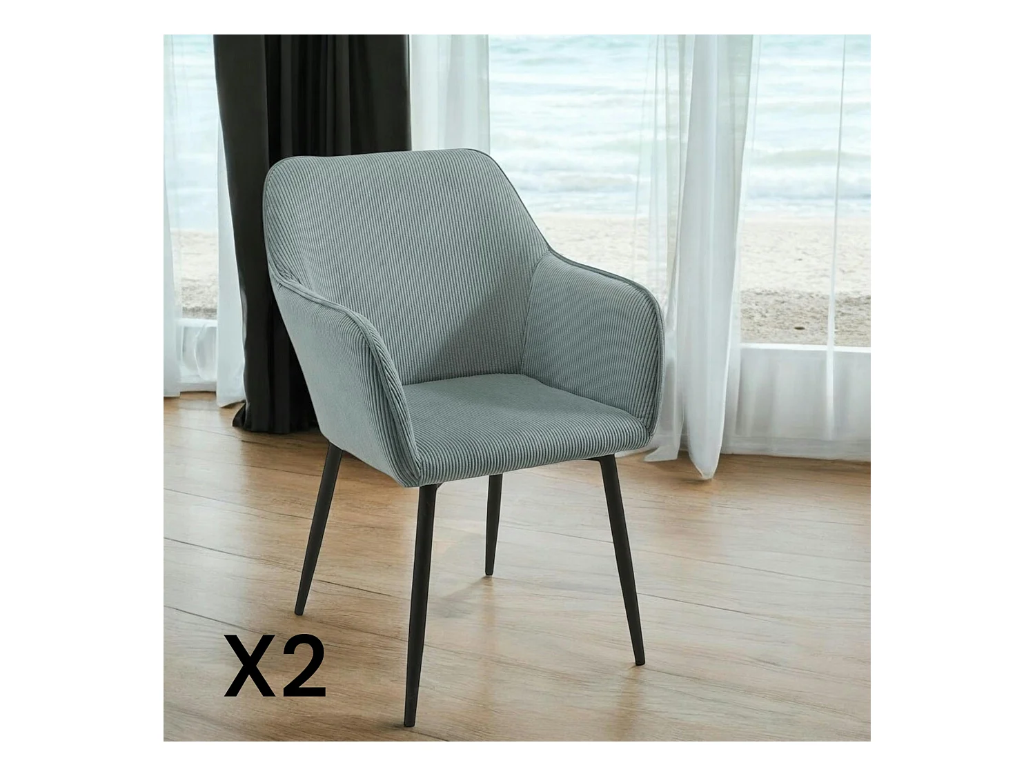 Fauteuil de table tissu cotelé bleu (lot de 2) MALMOE