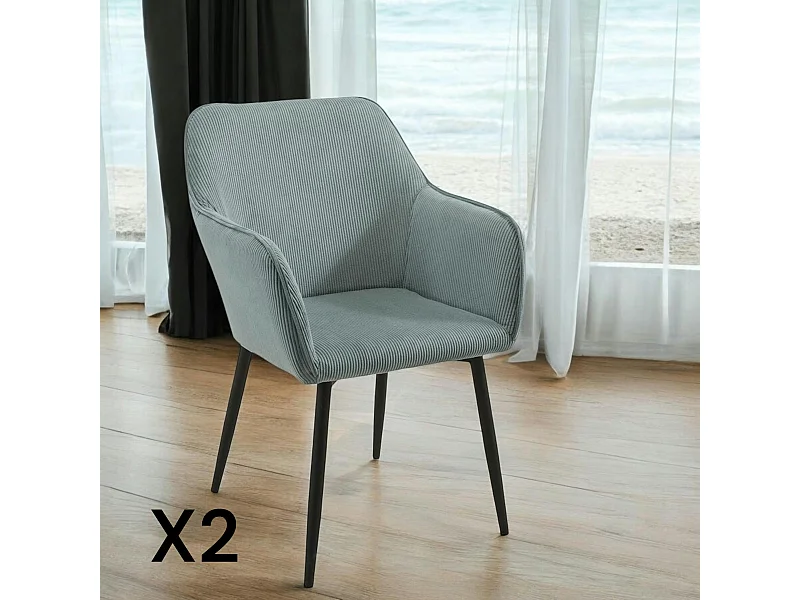 Fauteuil de table tissu cotelé bleu (lot de 2) MALMOE