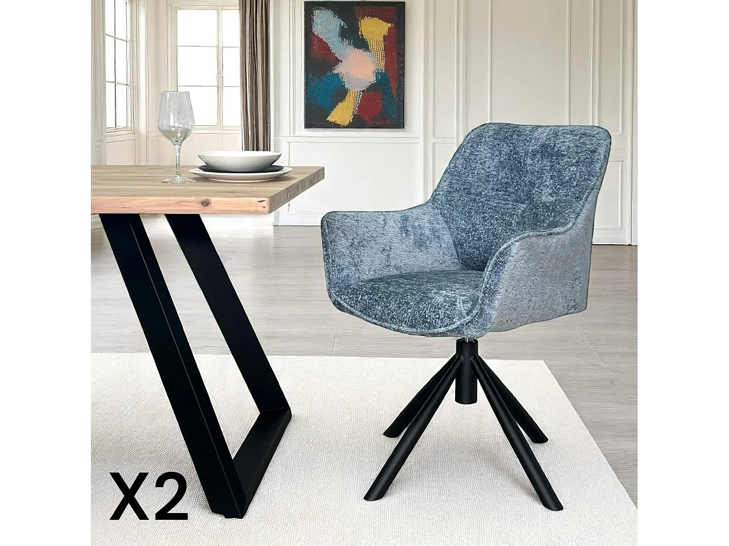Fauteuil de table pivotant tissu bleu (lot de 2) IENA
