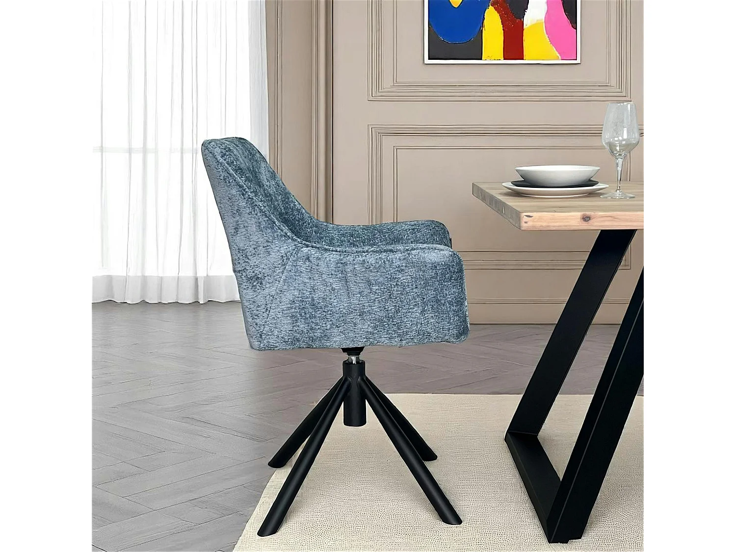 Fauteuil de table pivotant tissu bleu (lot de 2) IENA
