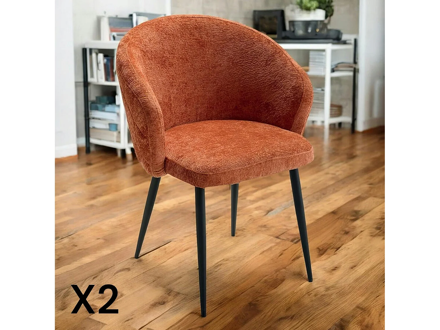 Chaise dossier rond tissu terracotta (lot de 2) IENA