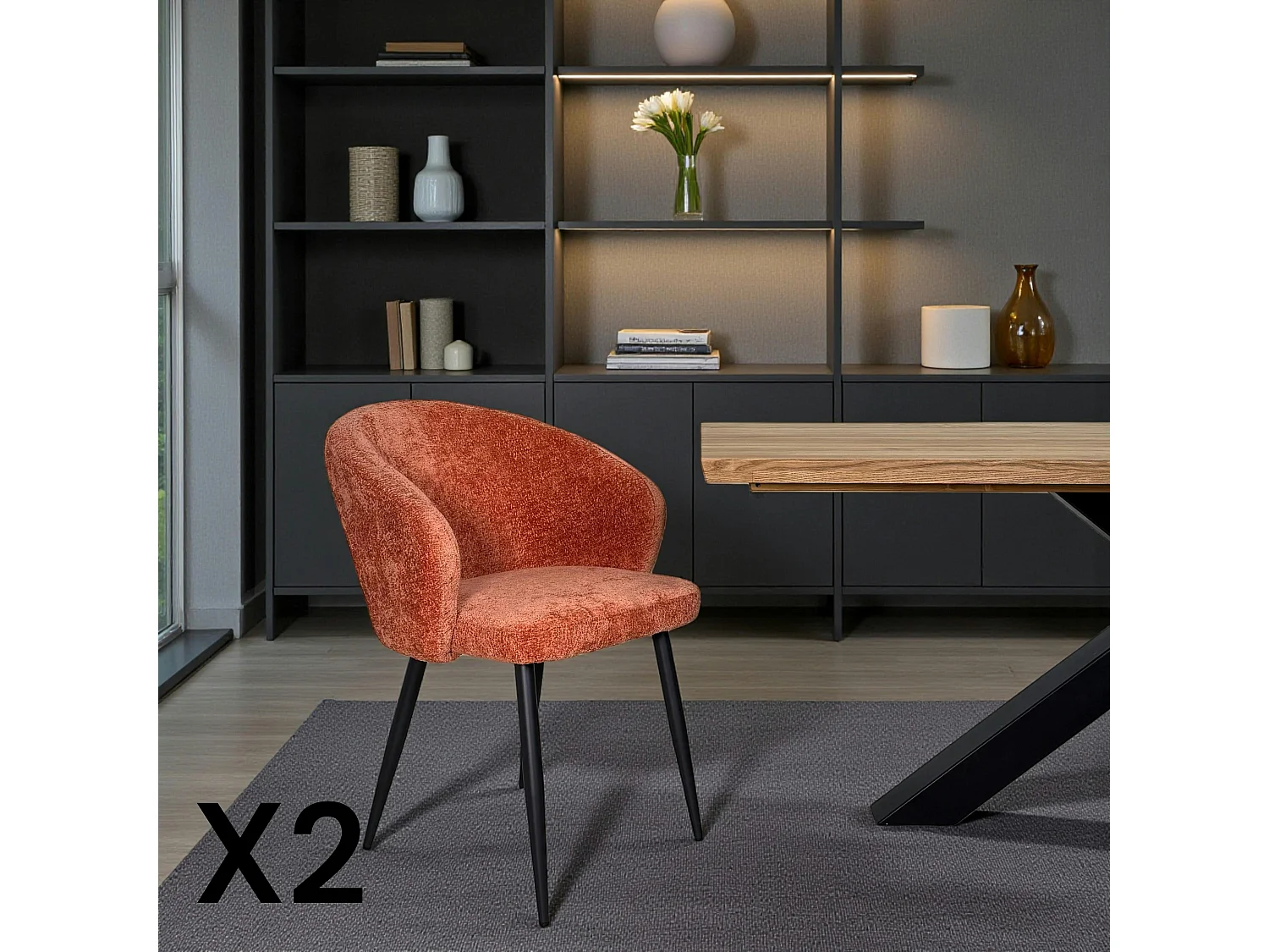 Chaise dossier rond tissu terracotta (lot de 2) IENA