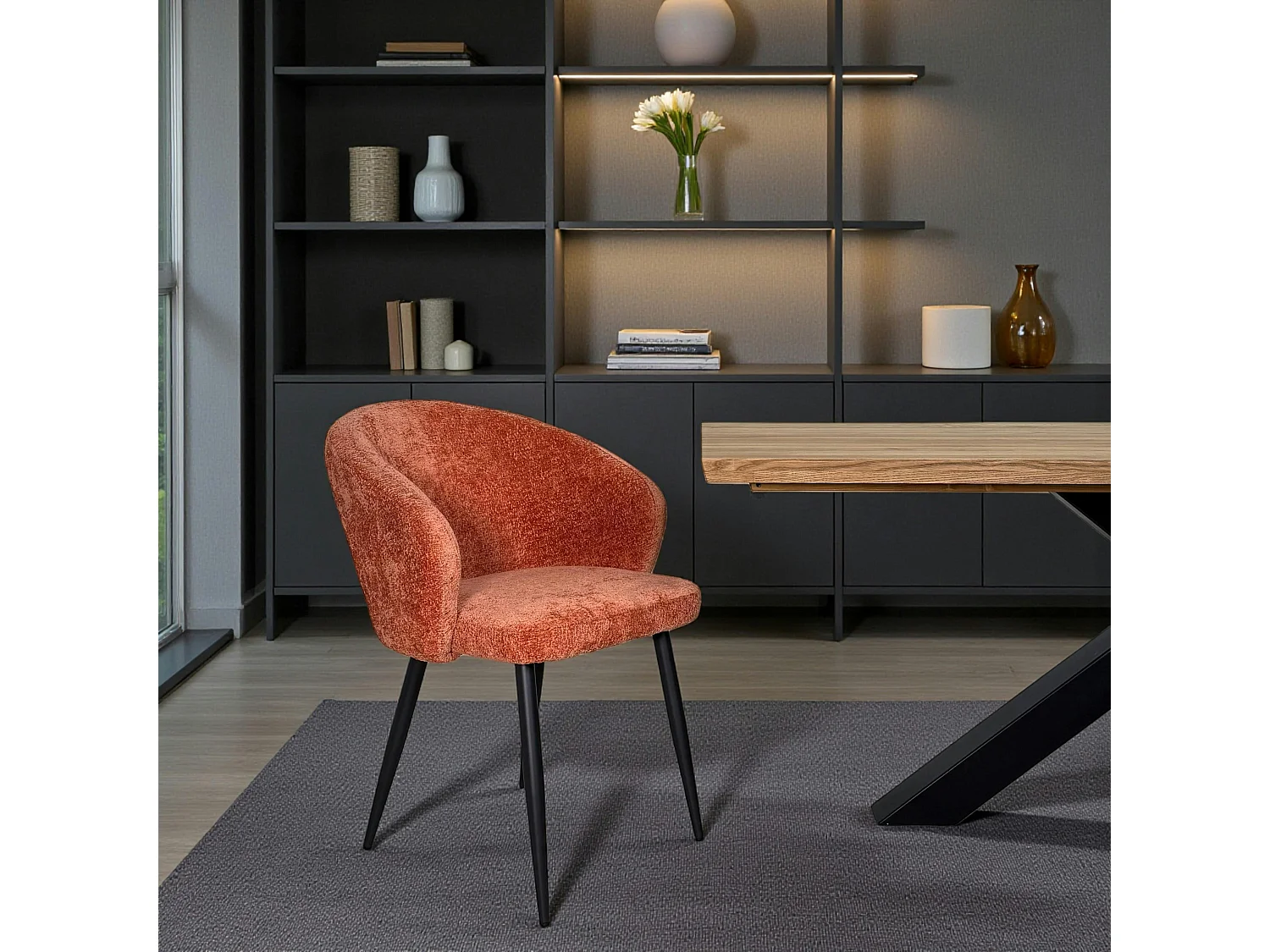 Chaise dossier rond tissu terracotta (lot de 2) IENA