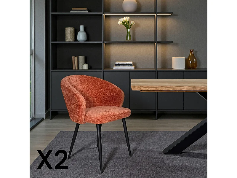 Chaise dossier rond tissu terracotta (lot de 2) IENA