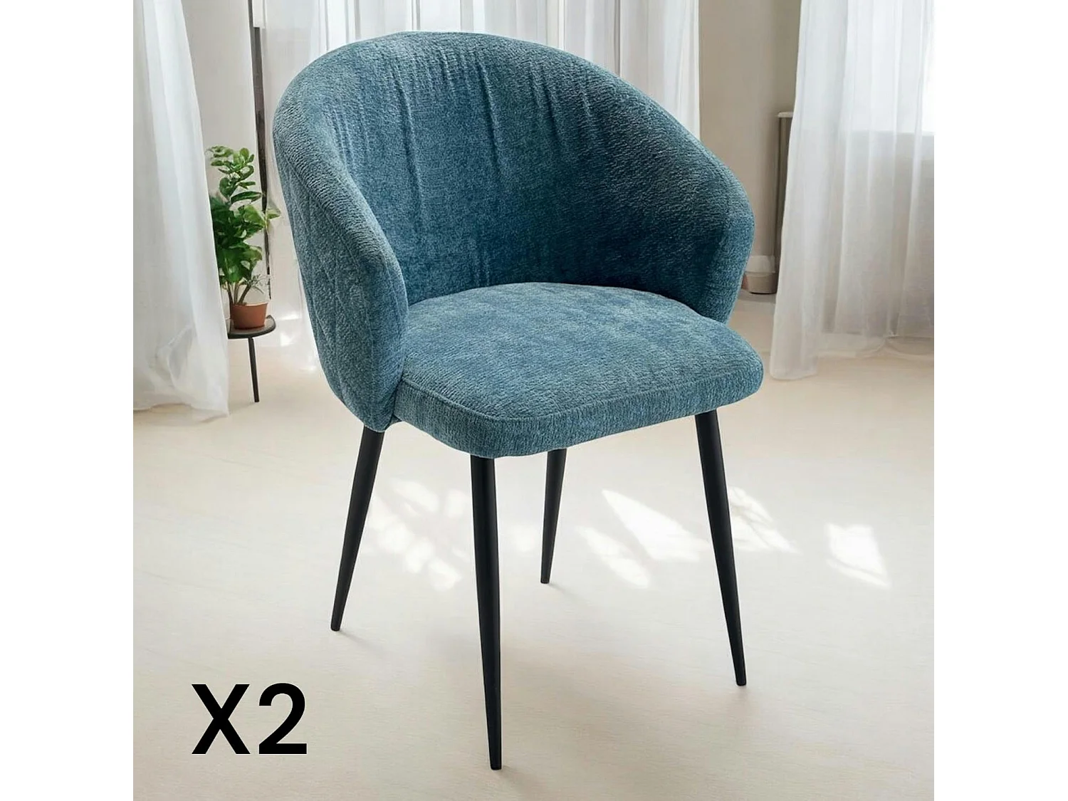 Chaise dossier rond tissu bleu (lot de 2) IENA