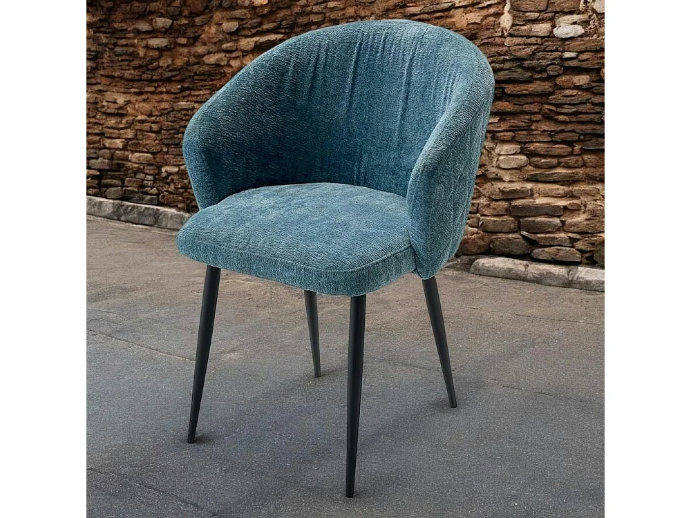 Chaise dossier rond tissu bleu (lot de 2) IENA