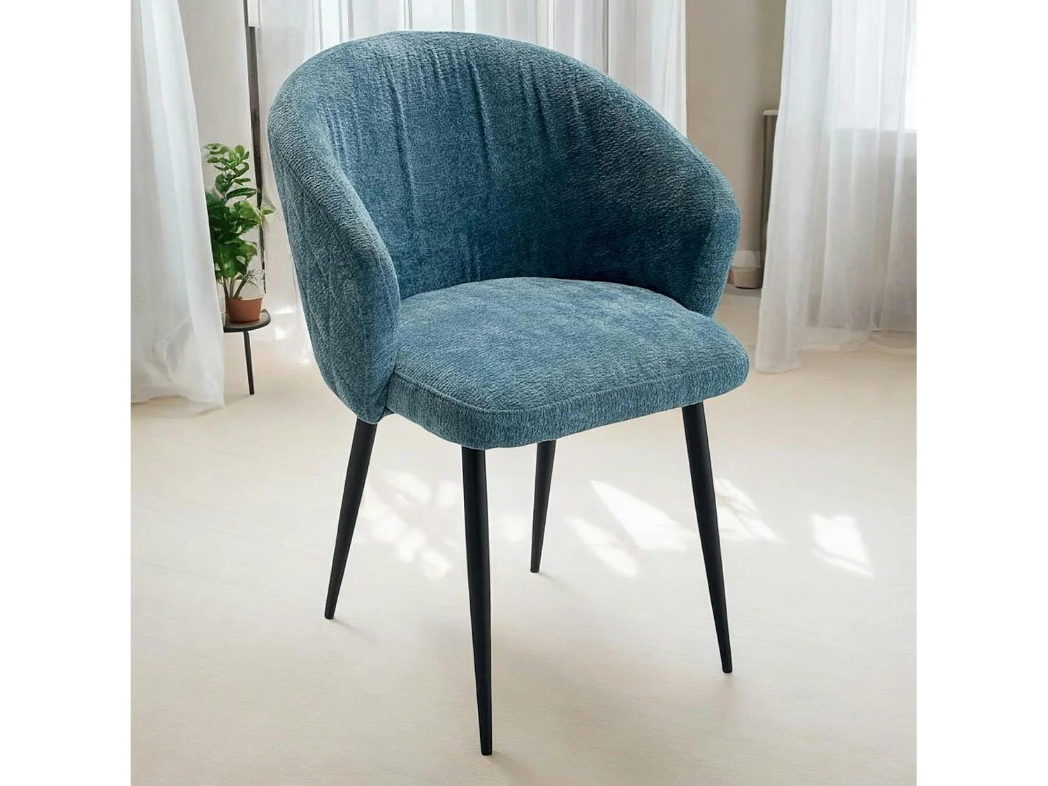 Chaise dossier rond tissu bleu (lot de 2) IENA