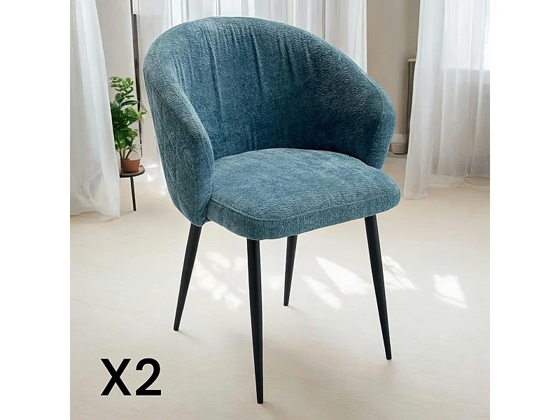 Chaise dossier rond tissu bleu (lot de 2) IENA