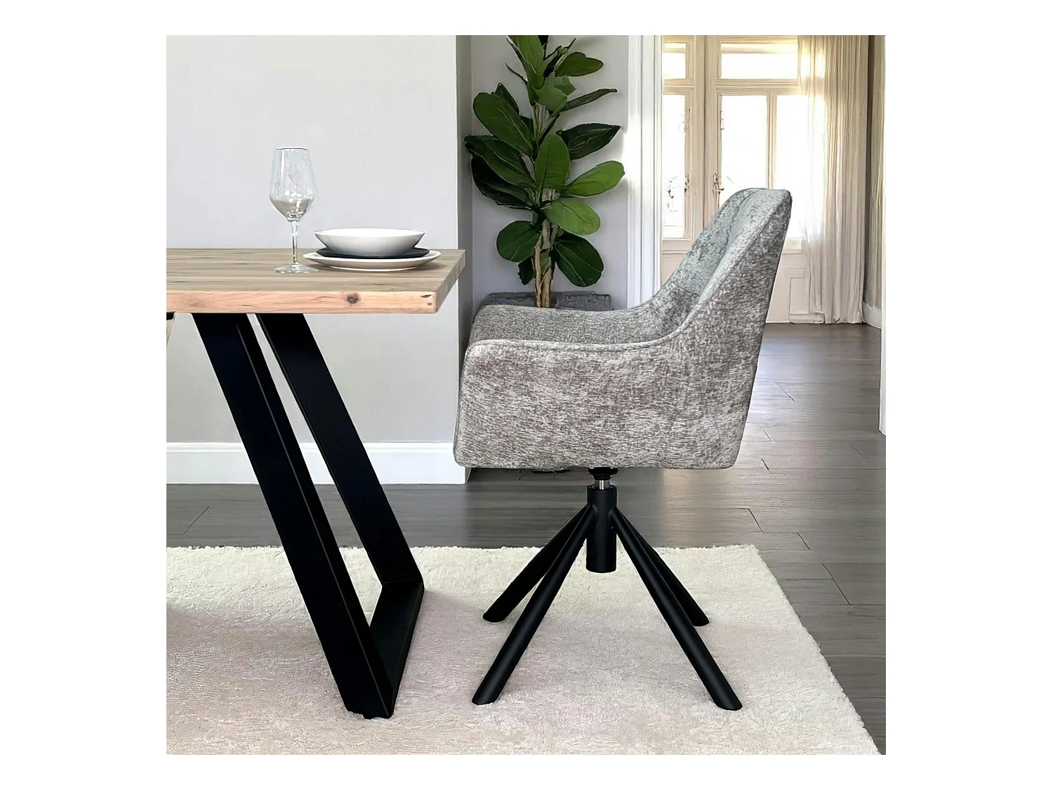 Fauteuil de table pivotant tissu gris (lot de 2) IENA