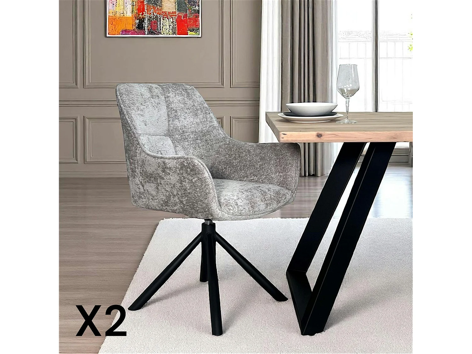 Fauteuil de table pivotant tissu gris (lot de 2) IENA